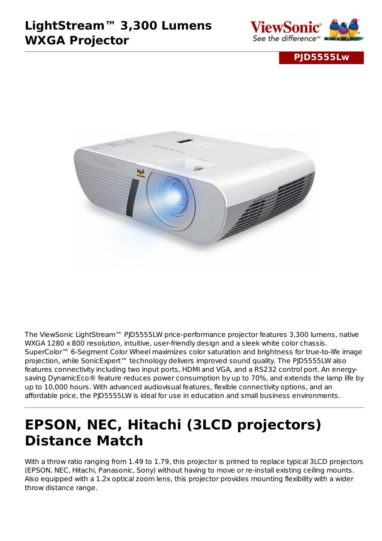 Epson Nec Hitachi 3lcd Projectors Distance Manualzz Com