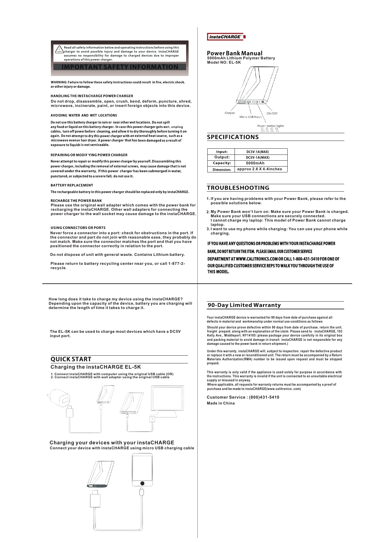 Charging The Instacharge El 5k Charging Your Devices With Your Manualzz