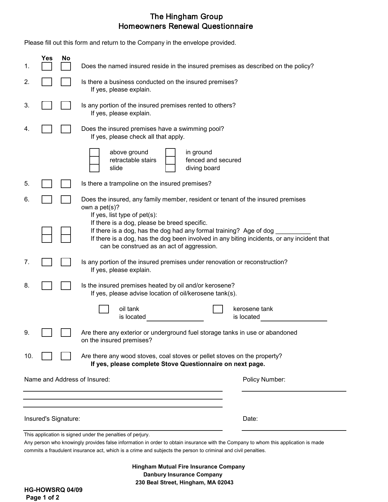 Insurance Policy Questionnaire - 8+ Health Insurance Questionnaire