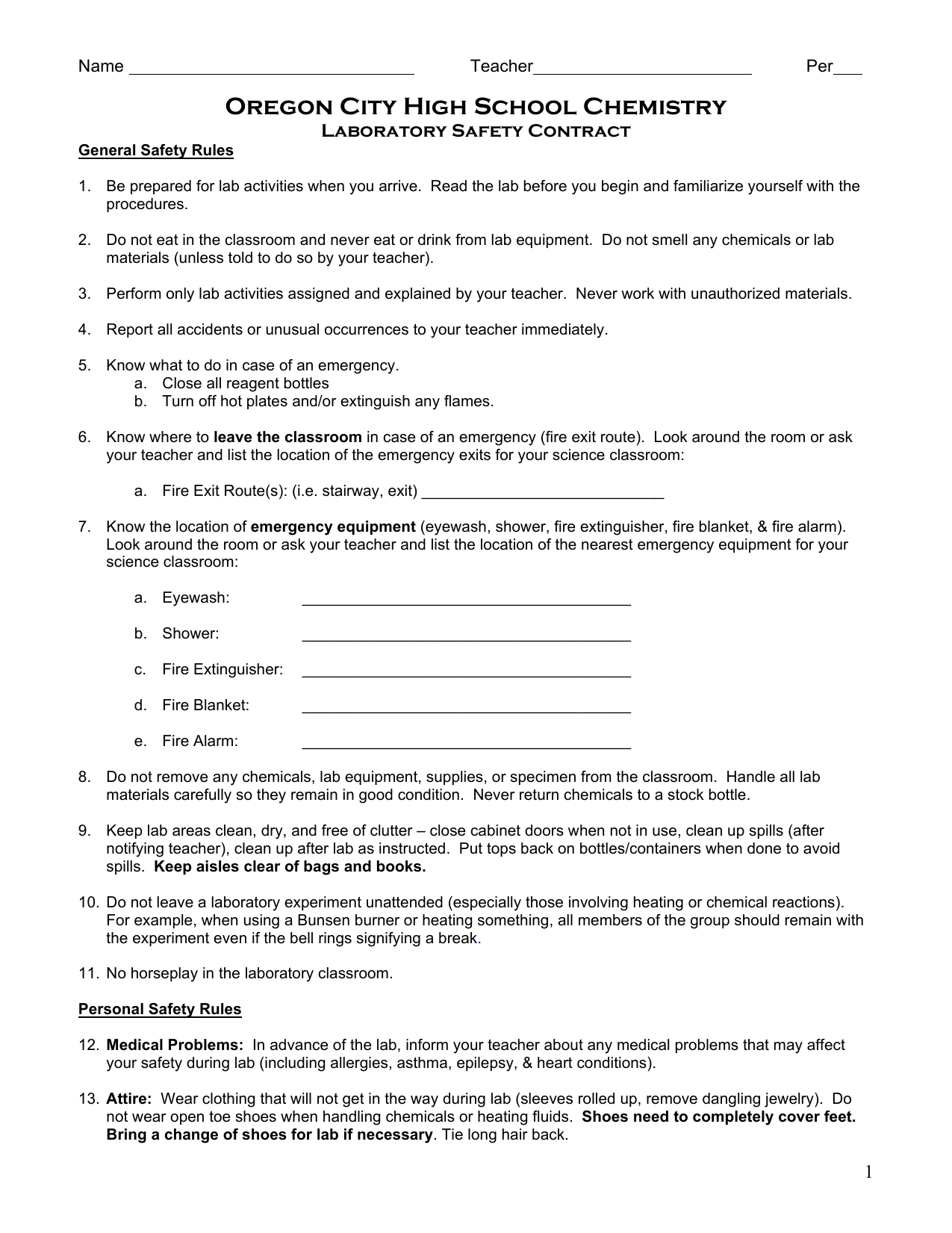 safety contract oregon city hs manualzz com lab safety contract