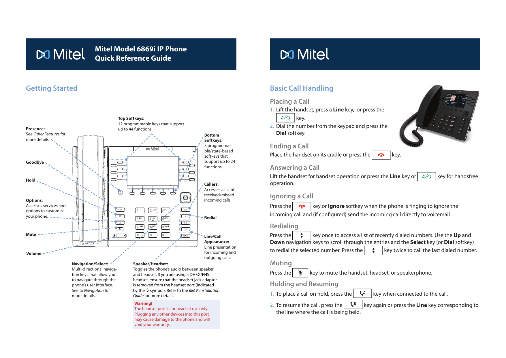 Mitel Model 6869i Ip Phone Quick Reference Guide Getting Started Manualzz