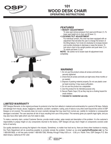 Office Star 101ANW Managerial & Executive Chair Installation Manual |  Manualzz