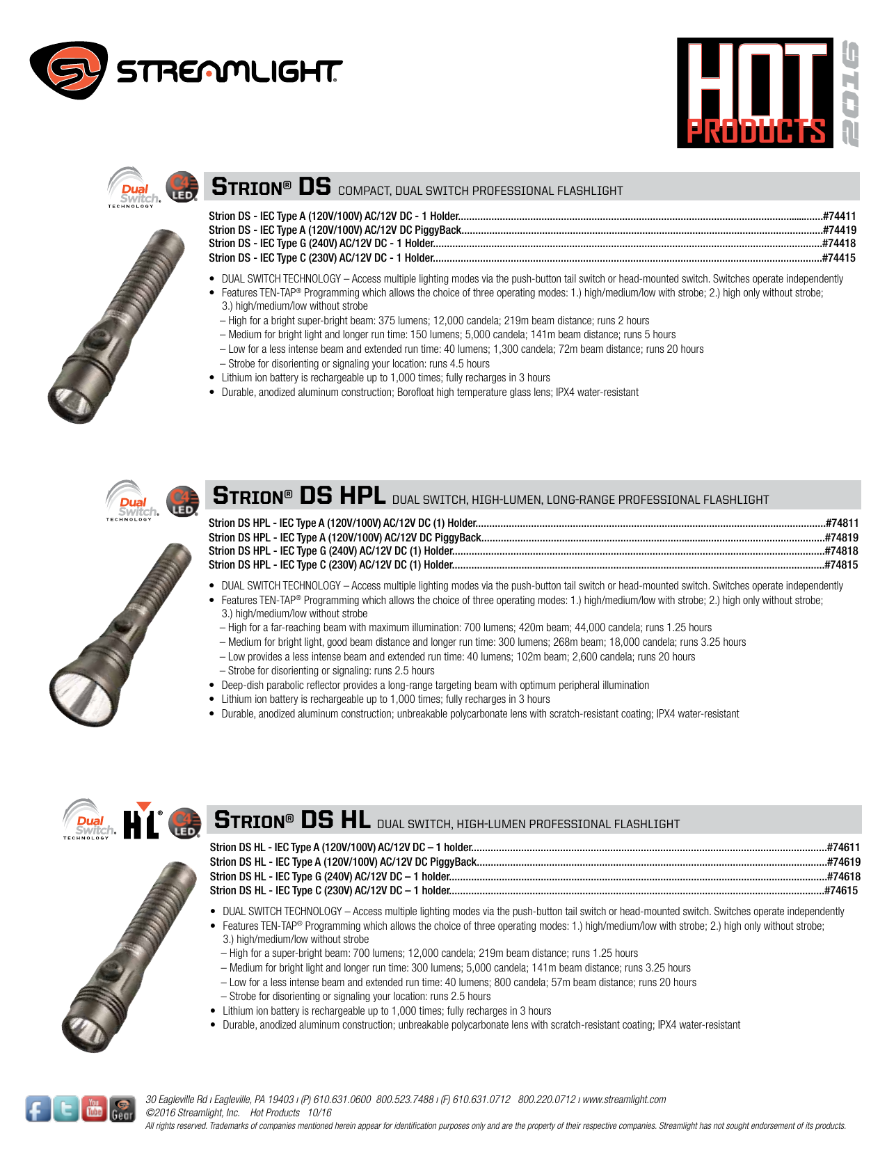 Streamlight 74619 Strion DS HL-IEC Type A LED Piggy Back Rechargeable Flashlight