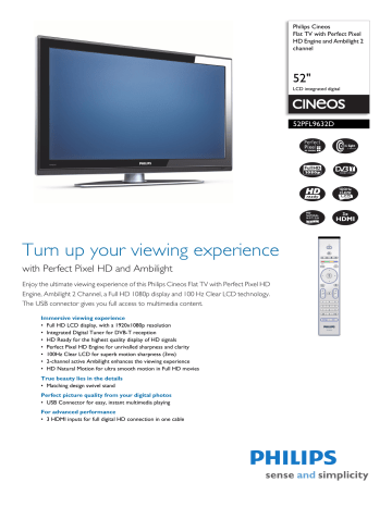 Philips 52PFL9632D Flat Panel Television User manual | Manualzz