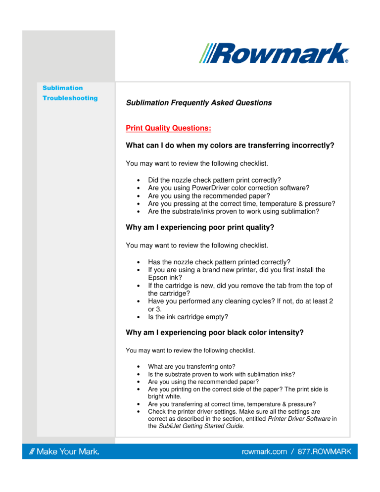 sublimation ink not printing