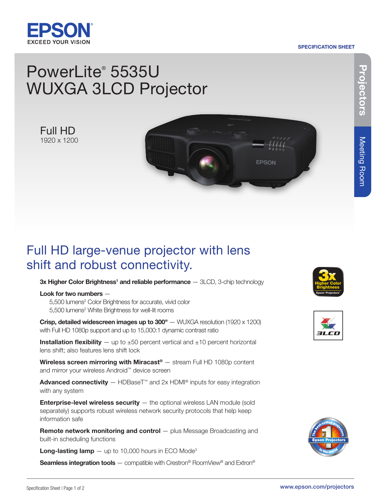 PowerLite® 5535U WUXGA 3LCD Projector 