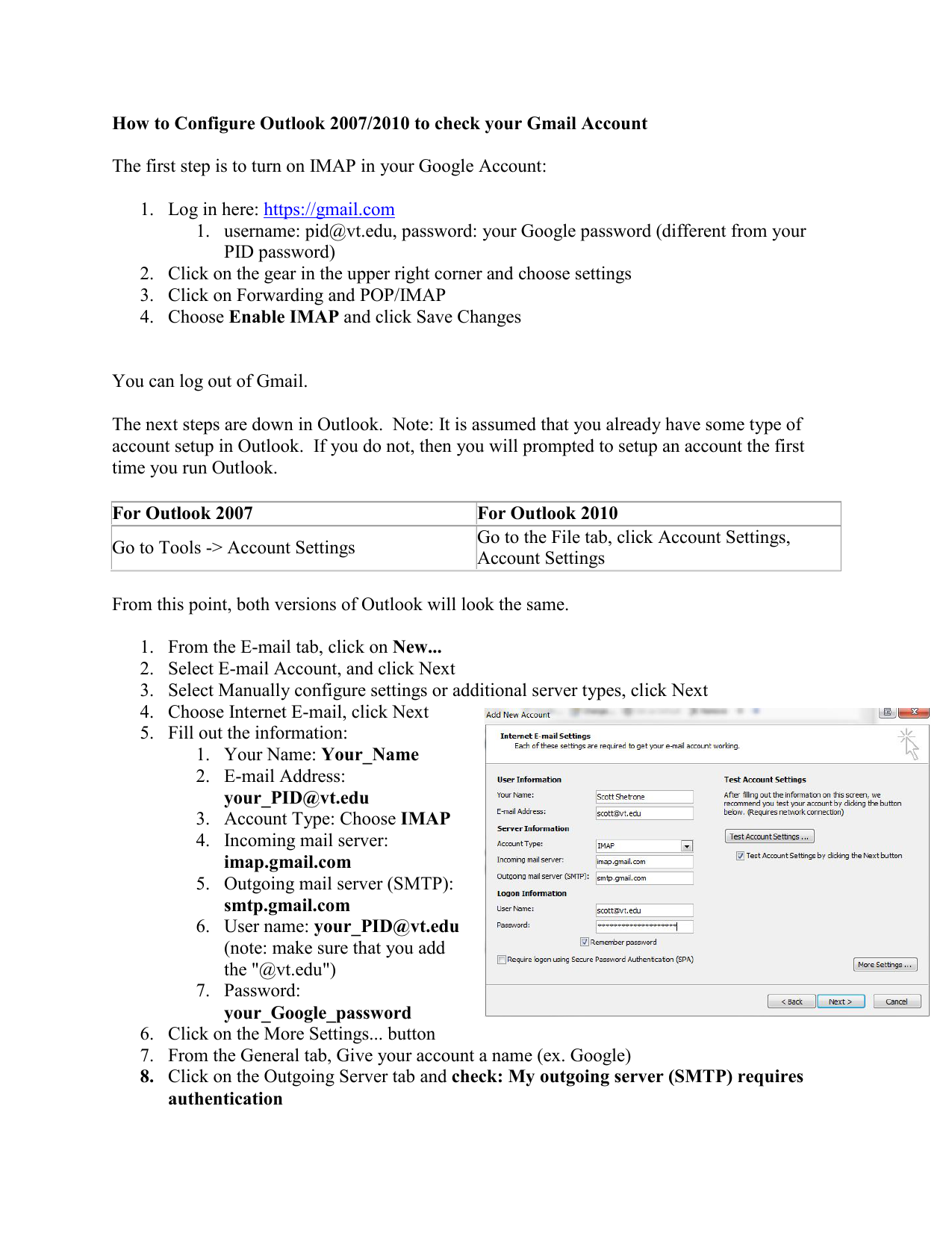 gmail email account settings for outlook 2007 gmail email account settings for outlook 2007