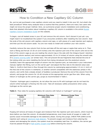 How To Condition A New Capillary Gc Column Manualzz