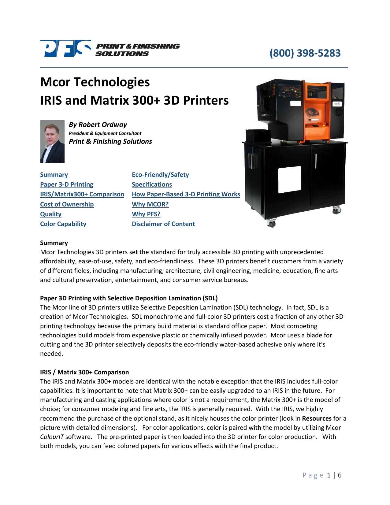 Mcor Technologies Iris And Matrix 300 3d Printers Manualzz