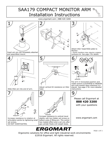Monitor Arm SAA179 Installation 