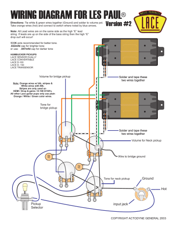 Wiring Diagram For Les Paul Manualzz Wiring Diagram For Les Paul Manualzz, Lace Sensor Dually Wiring Diagram