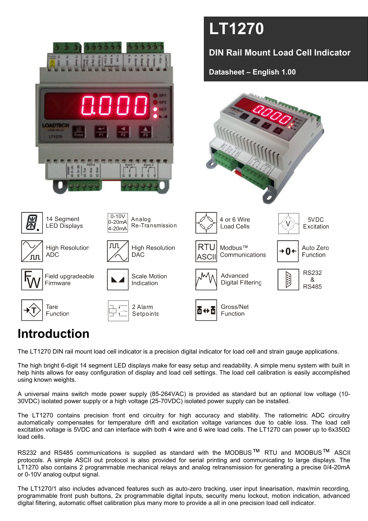 LT1270 DIN Rail Mount Load Cell Indicator Manualzz