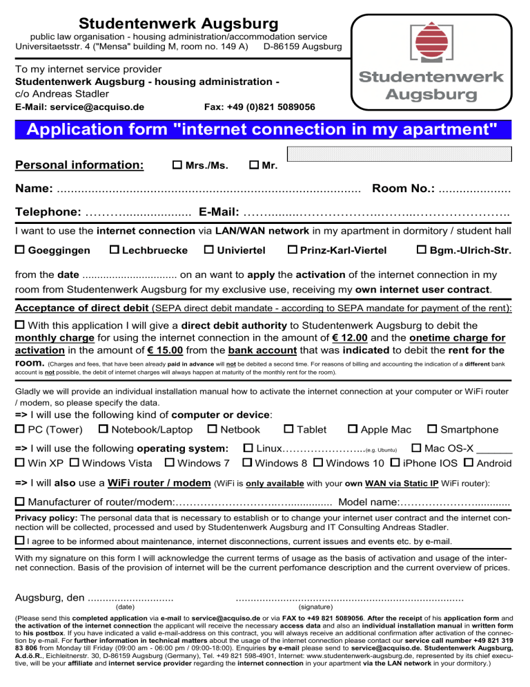 Application Internet Studentenwerk Augsburg Manualzz