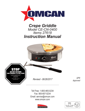 Omcan | 27618 | Crepe Griddle Instruction Manual | Manualzz