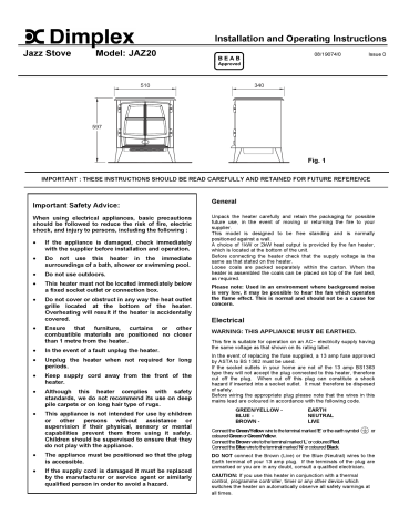 Installation and Operating Instructions Jazz Stove Model: JAZ20 | Manualzz