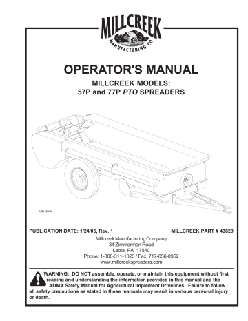 Millcreek 57P and 77P PTO Spreaders Operator's Manual | Manualzz