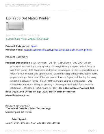 Lipi 2250 Dot Matrix Printer | Manualzz