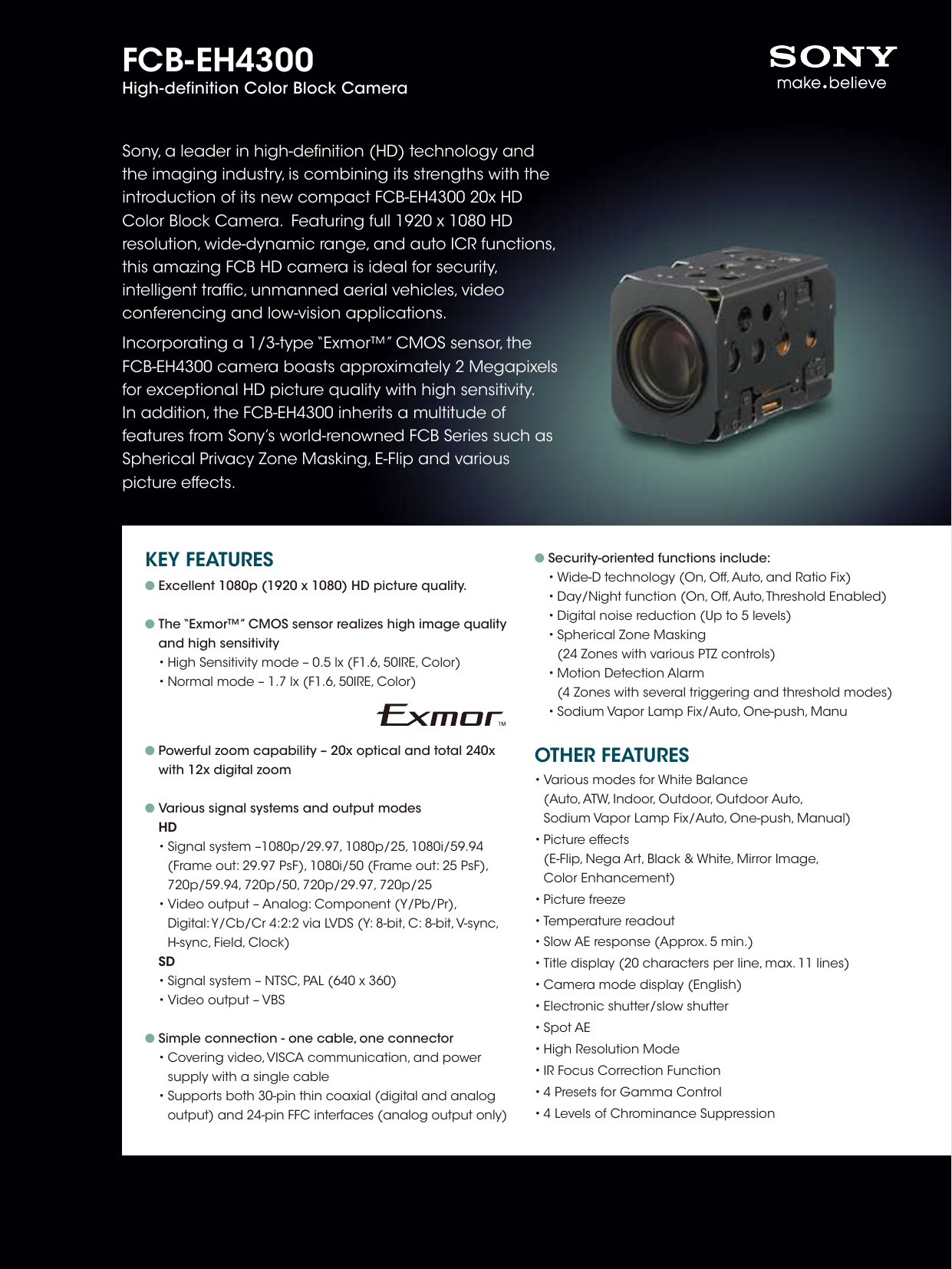 Sony FCB-EV7300 Full HD Block Camera with 20x Optical Zoom 1080/60p 