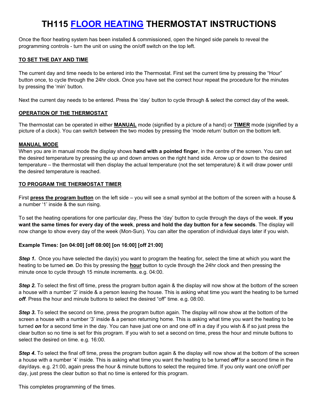 Th115 Floor Heating Thermostat Instructions Manualzz Com