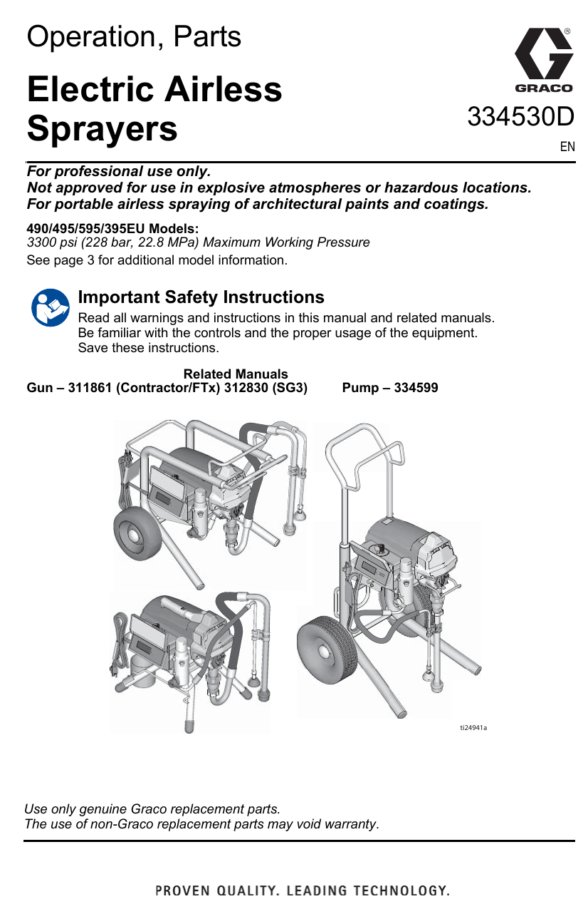 Graco 334530D - 490/495/595/495EU Electric Airless Sprayers Owner's ...