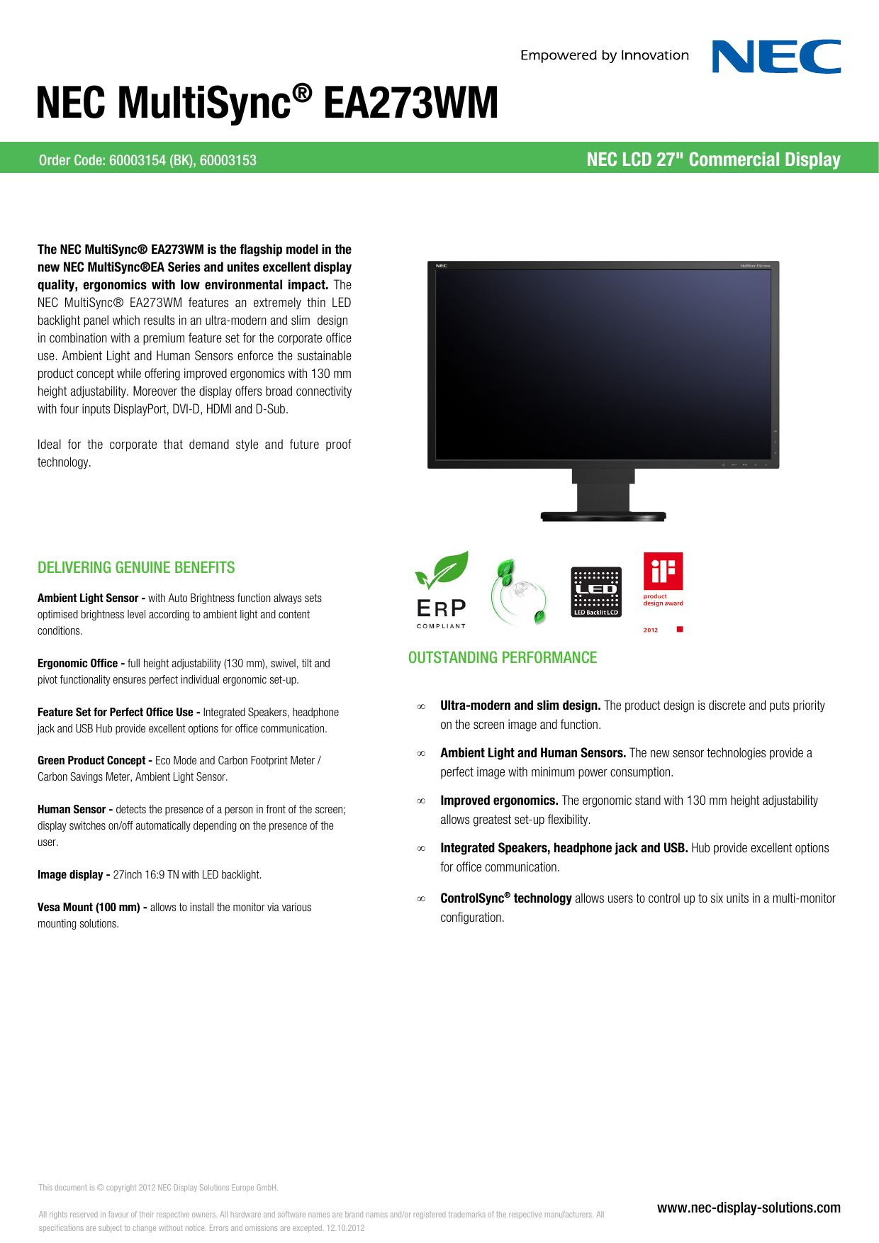 NEC MultiSync® EA273WM | Manualzz
