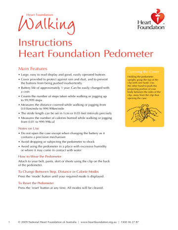 Instructions Heart Foundation Pedometer | Manualzz