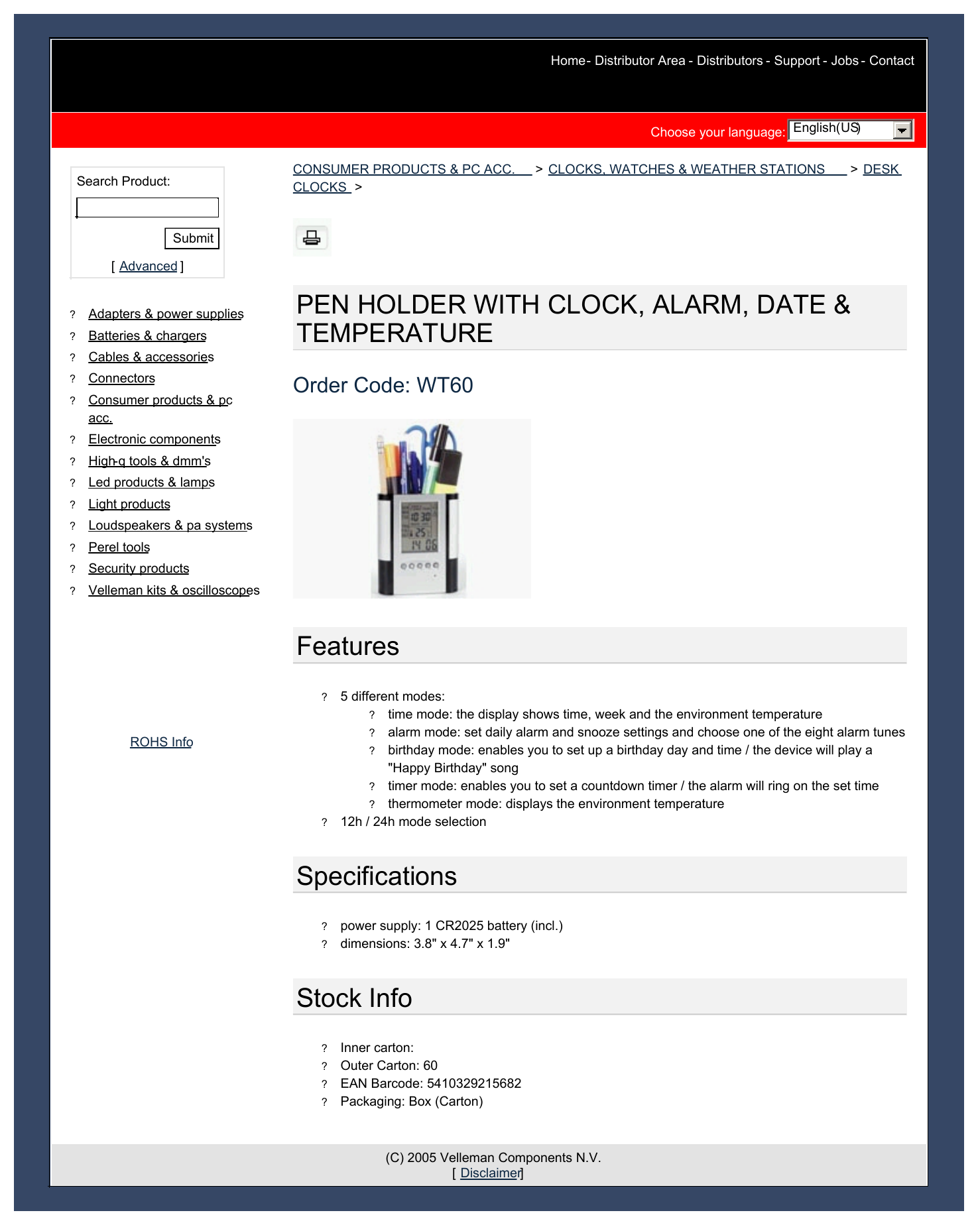 Desktop Clock, Alarm, Timer & Thermometer (WT302N) with Alarm