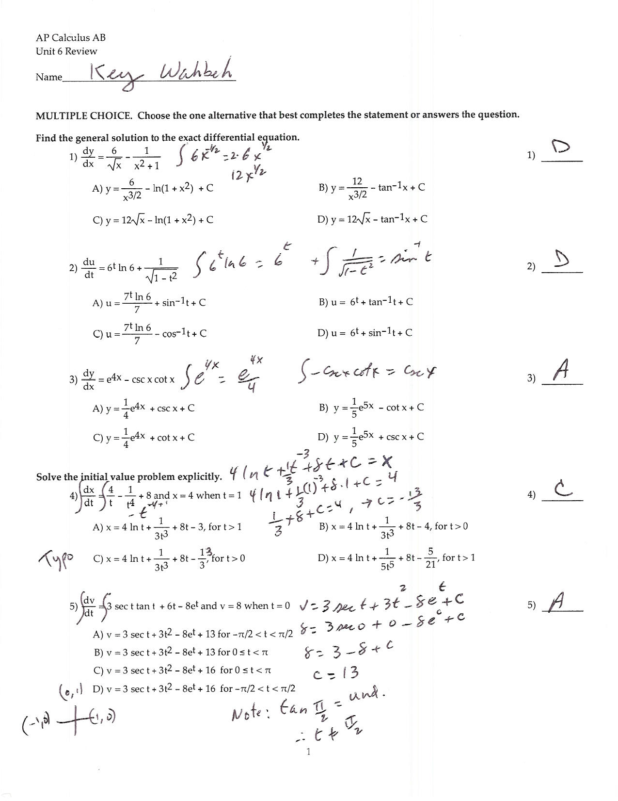 Ap Calculus Ab Unit 6 Review With Solution Manualzz