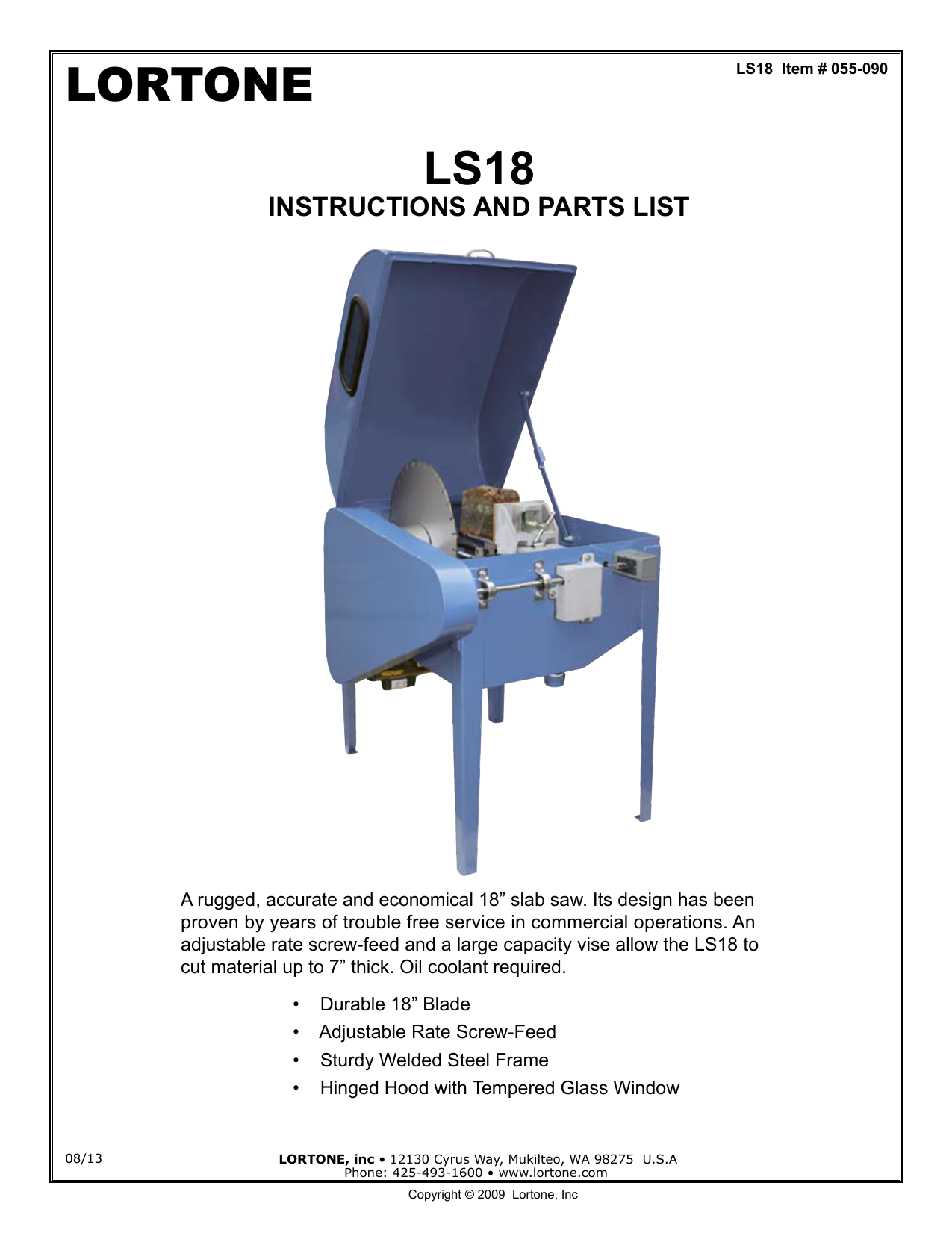 Lortone Ls18 18 Slab Saw Manualzz Com