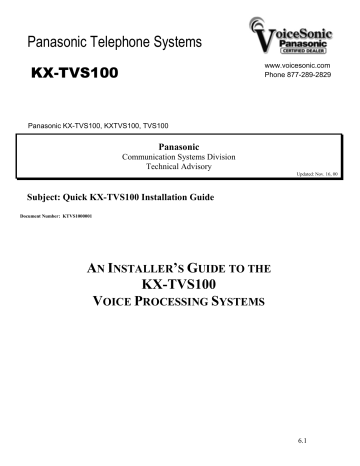 Panasonic KX-TVS100 Voice Processing System | Manualzz