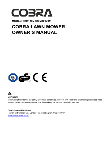 Cobra RM4140V DYM101701 Lawnmower Owner's Manual | Manualzz