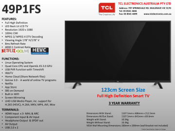 Tcl 49p1fs 49 Inch 123cm Smart Full Hd Led Lcd Tv Quick Guide Manualzz 123cm Smart Full Hd Led Lcd Tv, Screen Mirroring Tcl Smart Tv Australia