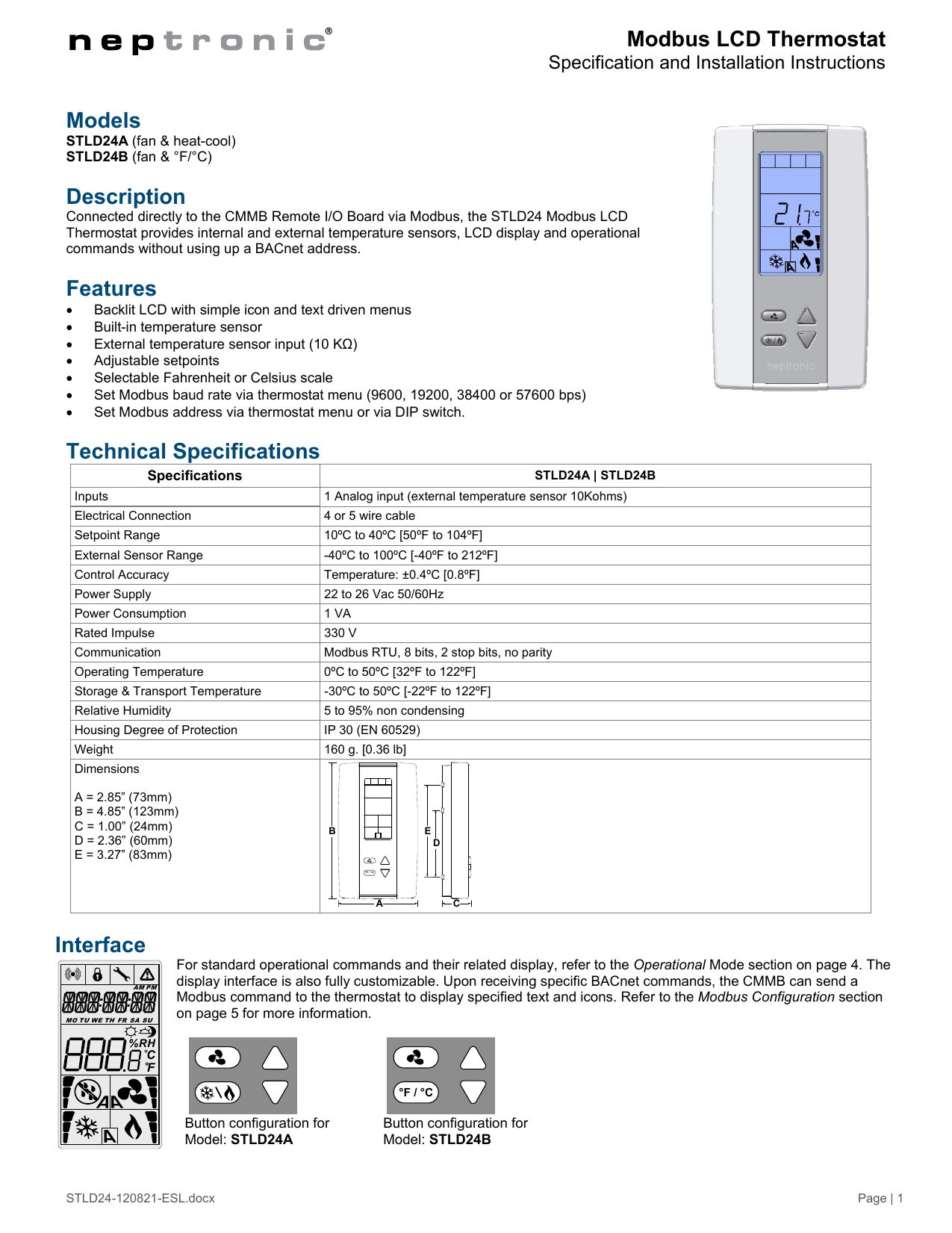 Modbus Lcd Thermostat Models Description Features Manualzz