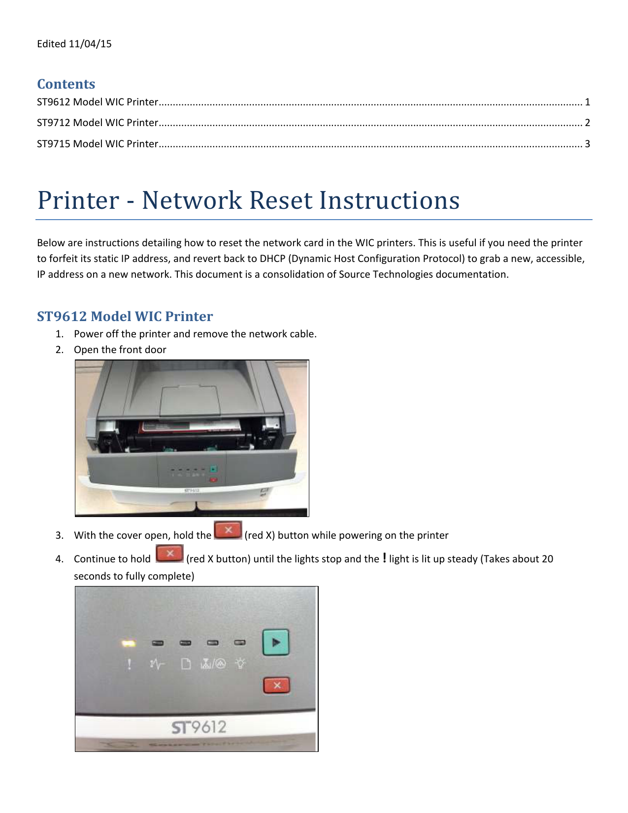 Printer Network Reset Instructions Manualzz