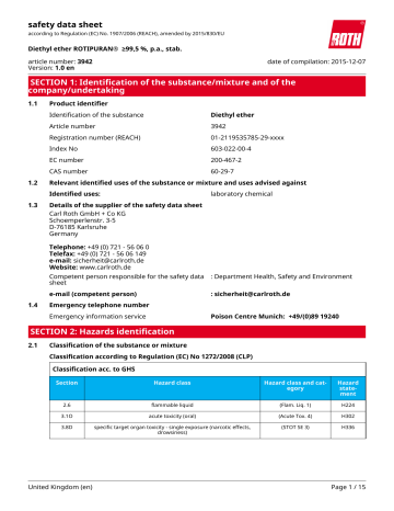 Safety Data Sheet Diethyl Ether Manualzz