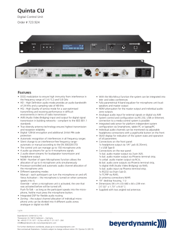 Beyerdynamic Quinta CU Spec sheet | Manualzz