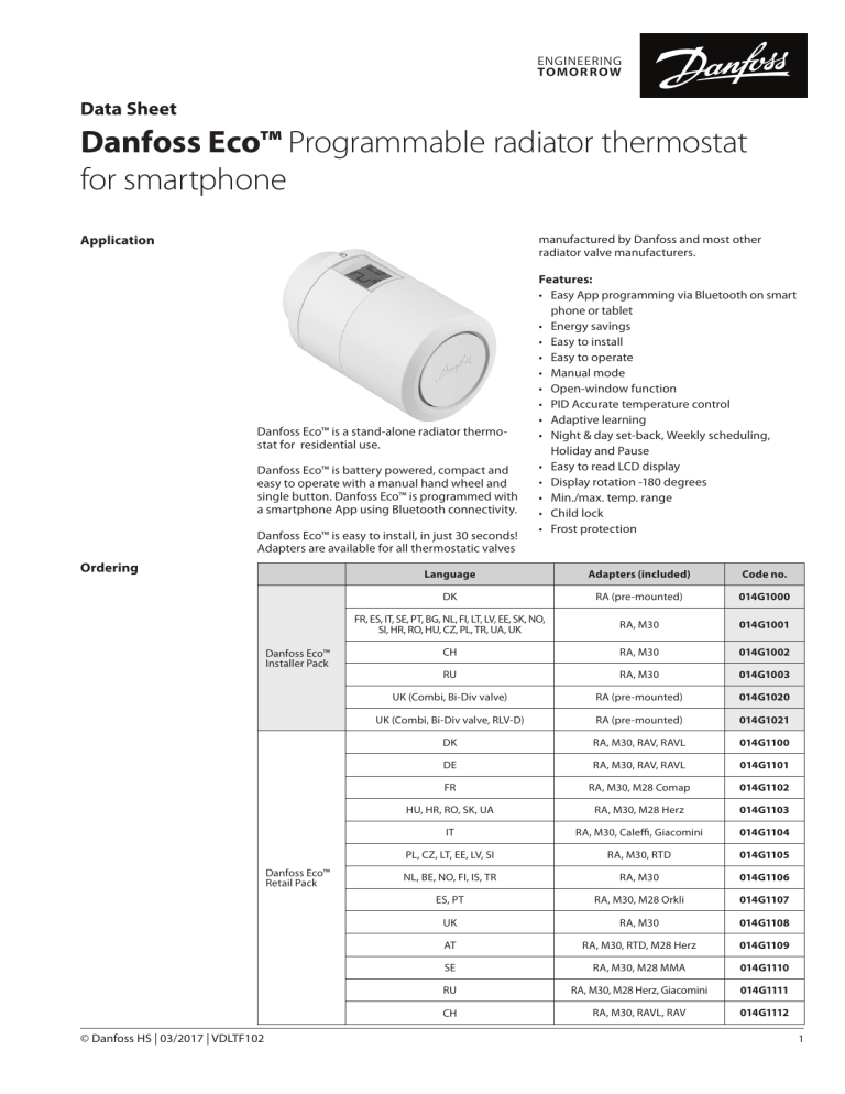 Danfoss Eco™ Programmable radiator thermostat Manualzz
