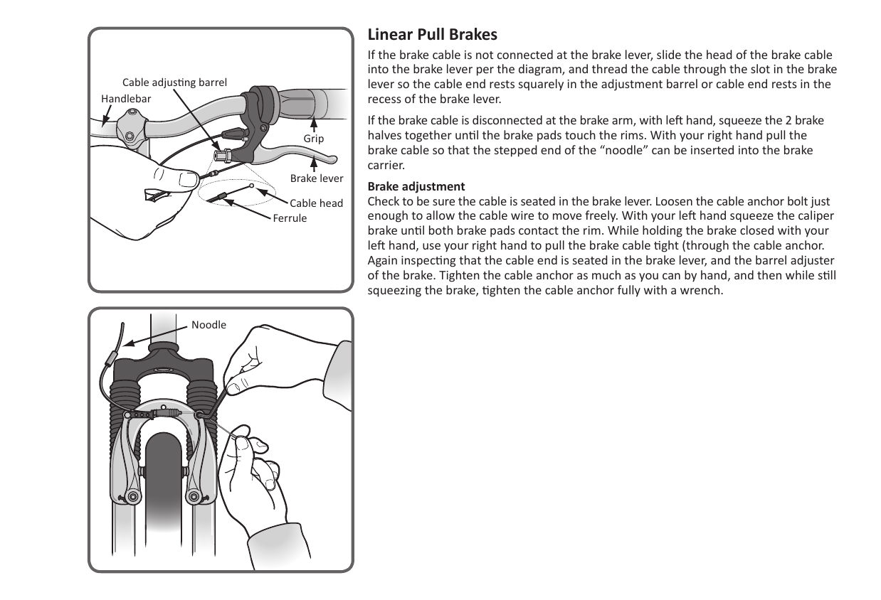 adjusting linear pull brakes