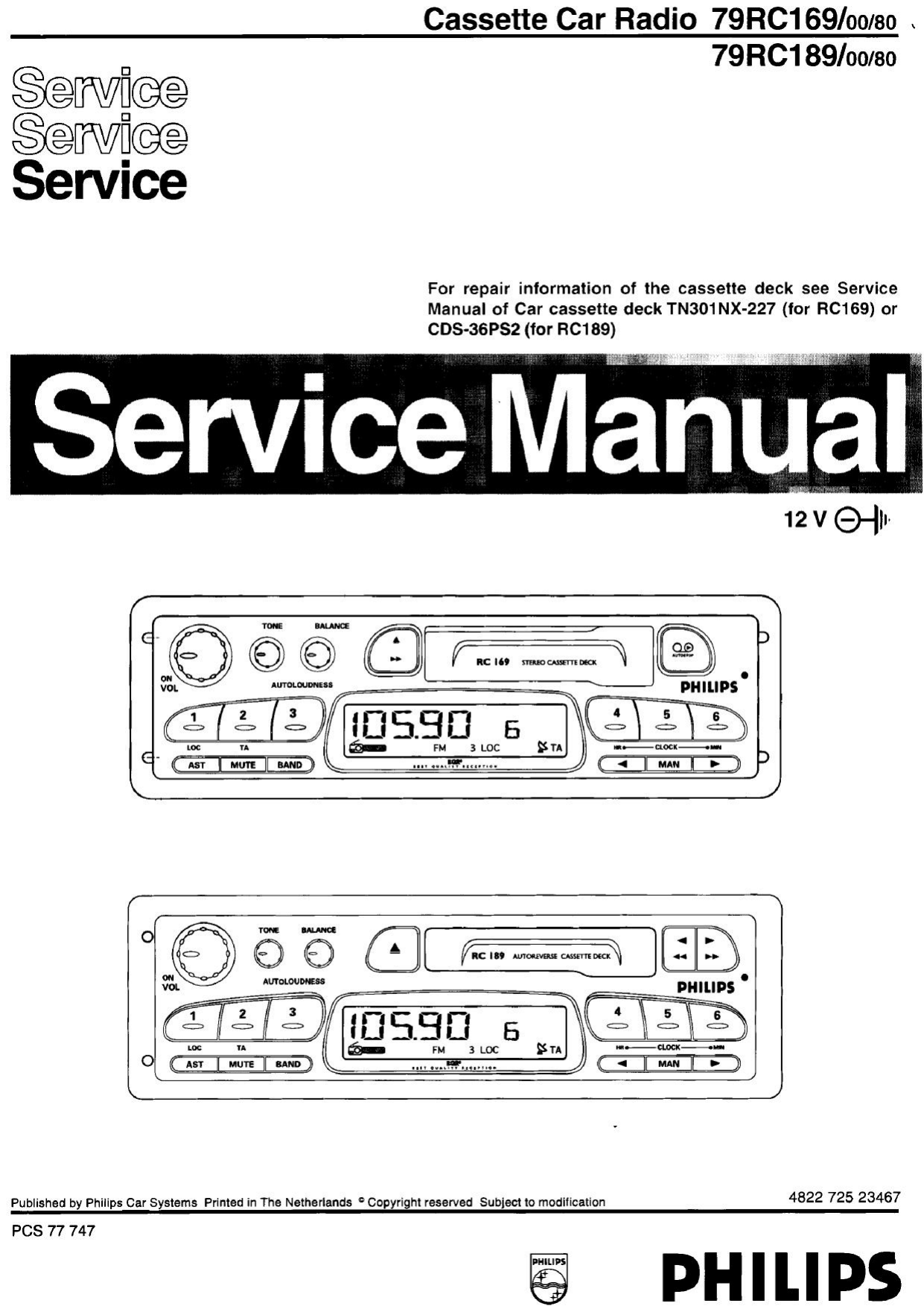 Page 1 Cassette Car Radio 79rc169 00 80 79rc1 00 80 Manualzz