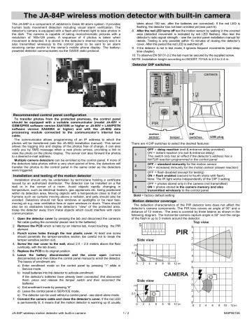 Jablotron JA-84P Wirelss PIR motion detector Owner's Manual | Manualzz