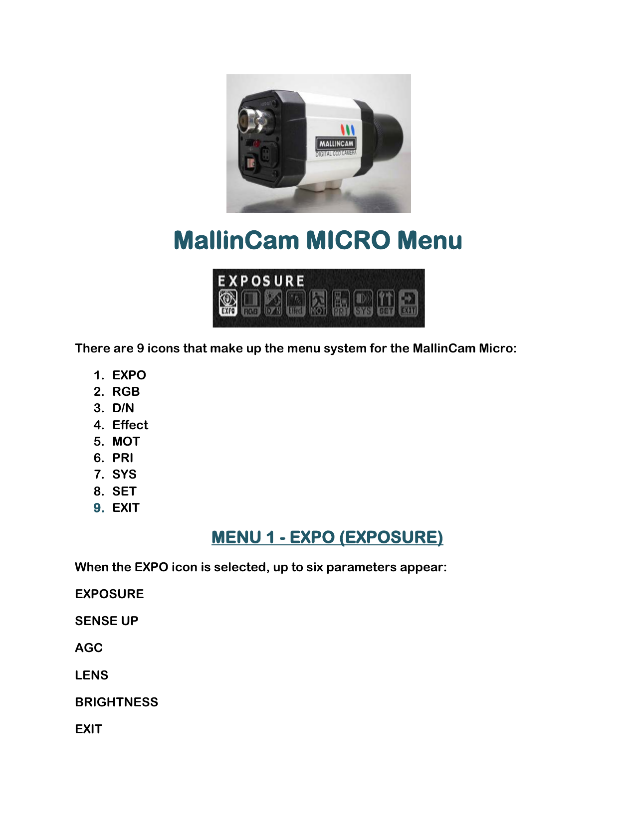 Mallincam Micro Menu Manualzz