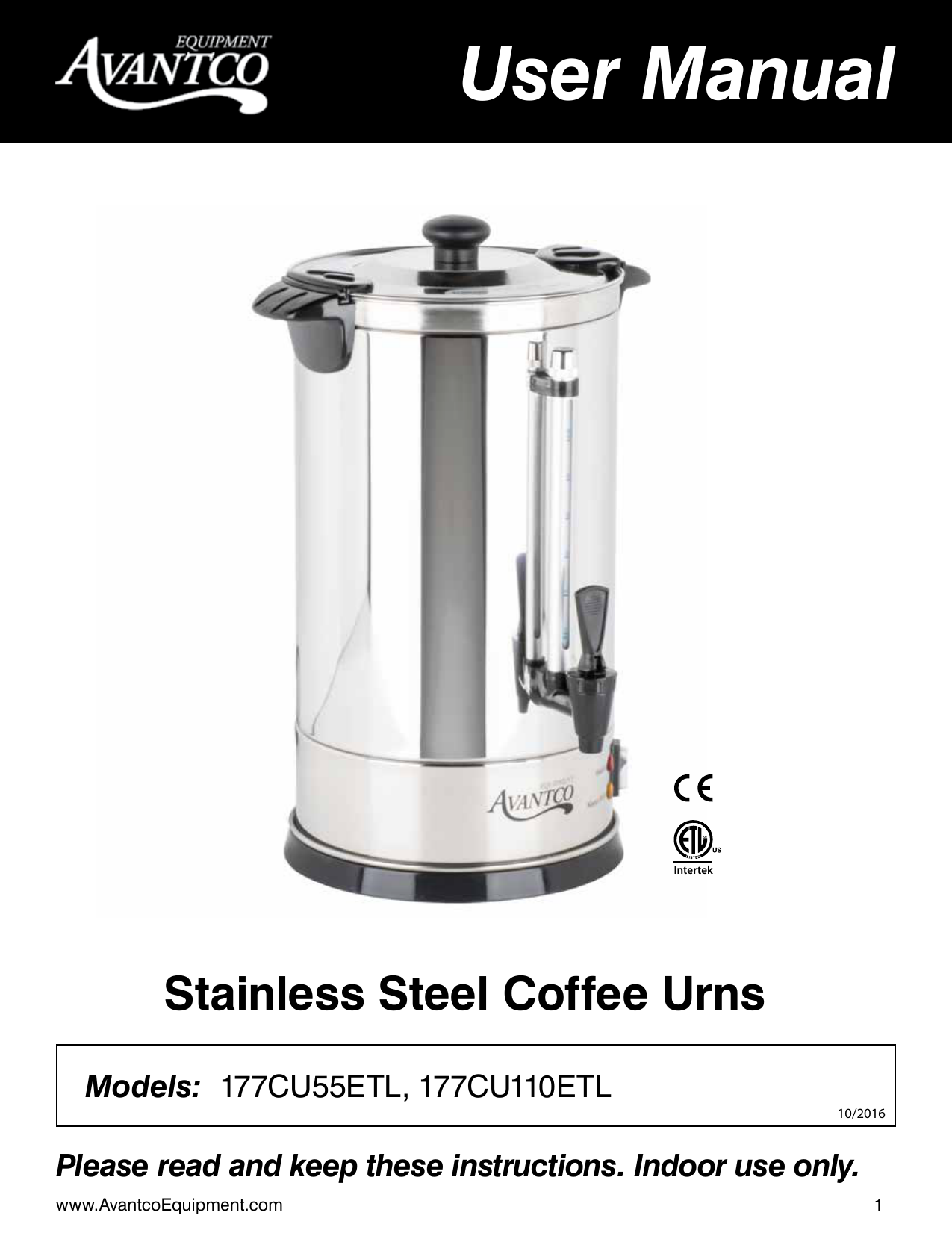 AROMA ACU-140S Stainless Steel/Black Stainless Steel 40-Cup Coffee Urn 