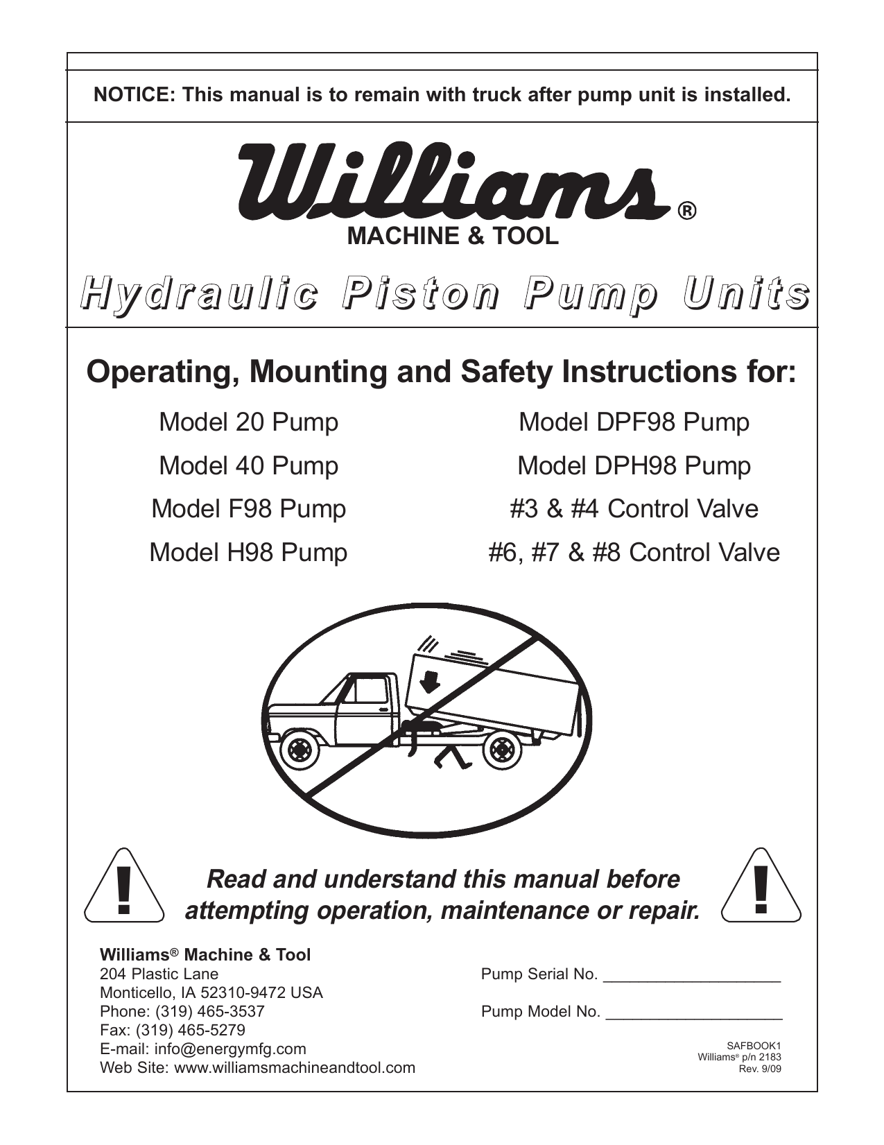 Williams HydPistonPumpUnitBroch Manualzz