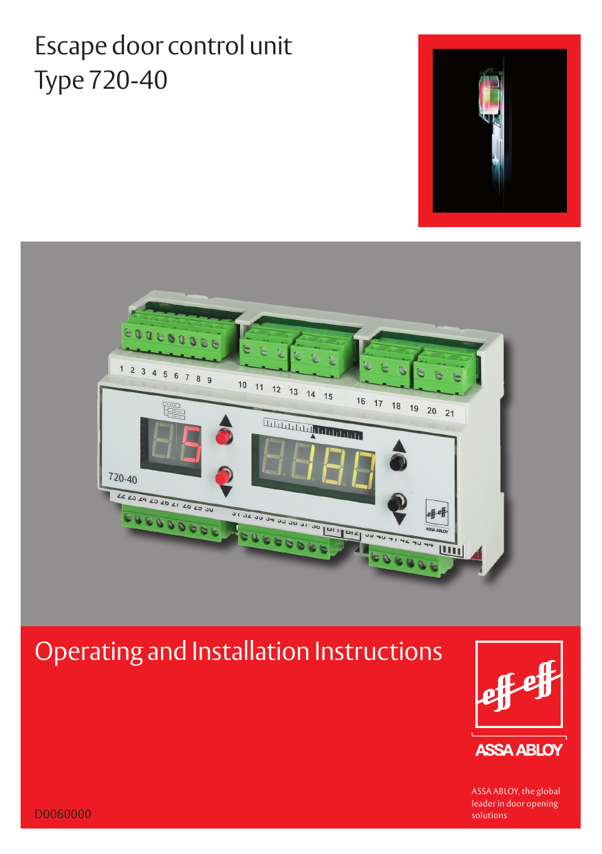 Operating and Installation Instructions Escape door control unit Type