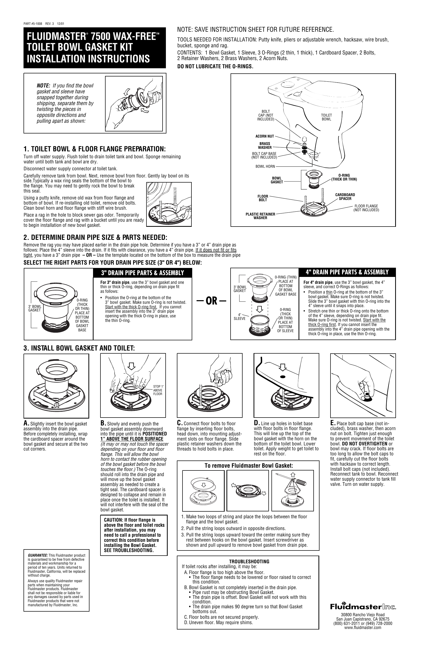 fluidmaster® 7500 waxfreetm toilet bowl gasket kit installation Manualzz