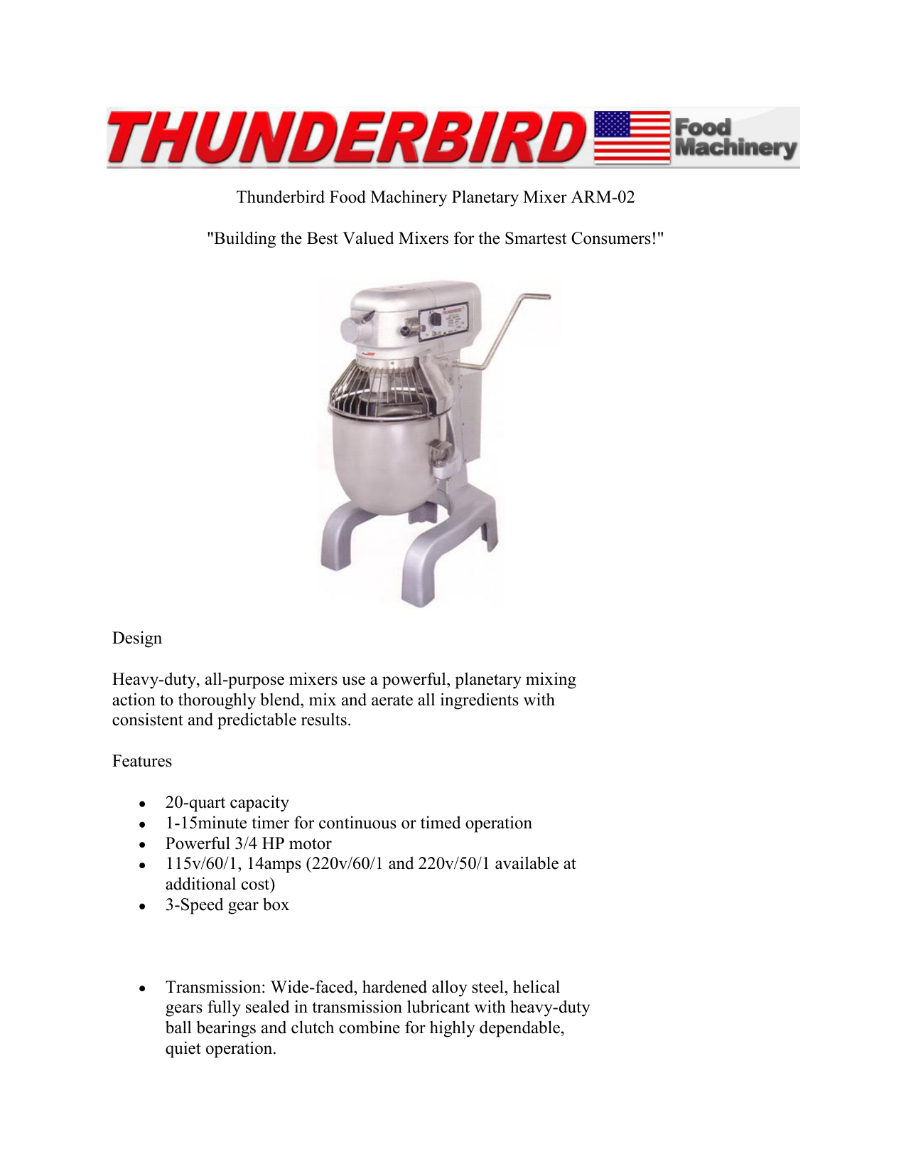 Thunderbird ARM-02-38 Bowl Lift Arm for Model ARM-02 Appliances ...