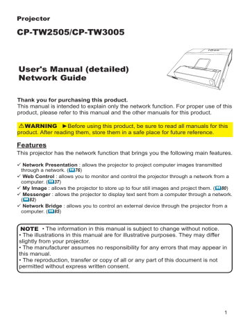 Hitachi CPTW2505 Projector Network Guide | Manualzz
