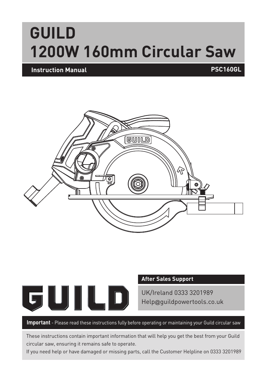 Guild 160MM 1200W CIRC SAW Instruction Manual Manualzz
