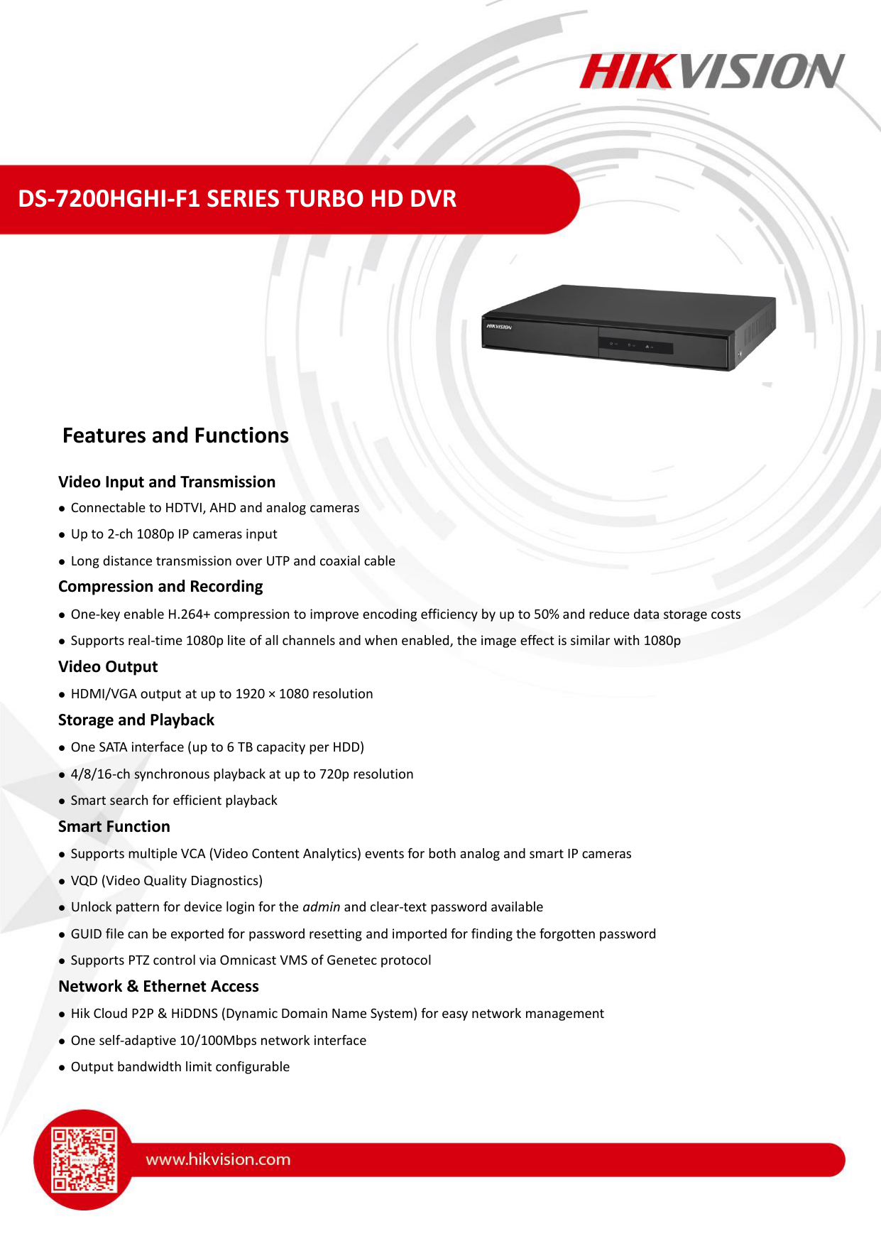 Hikvision Ds 78hghi F1 A Turbo Hd Dvr Hd Tvi 7p Entry 1 Hdd 8 Kanale Datasheet Manualzz