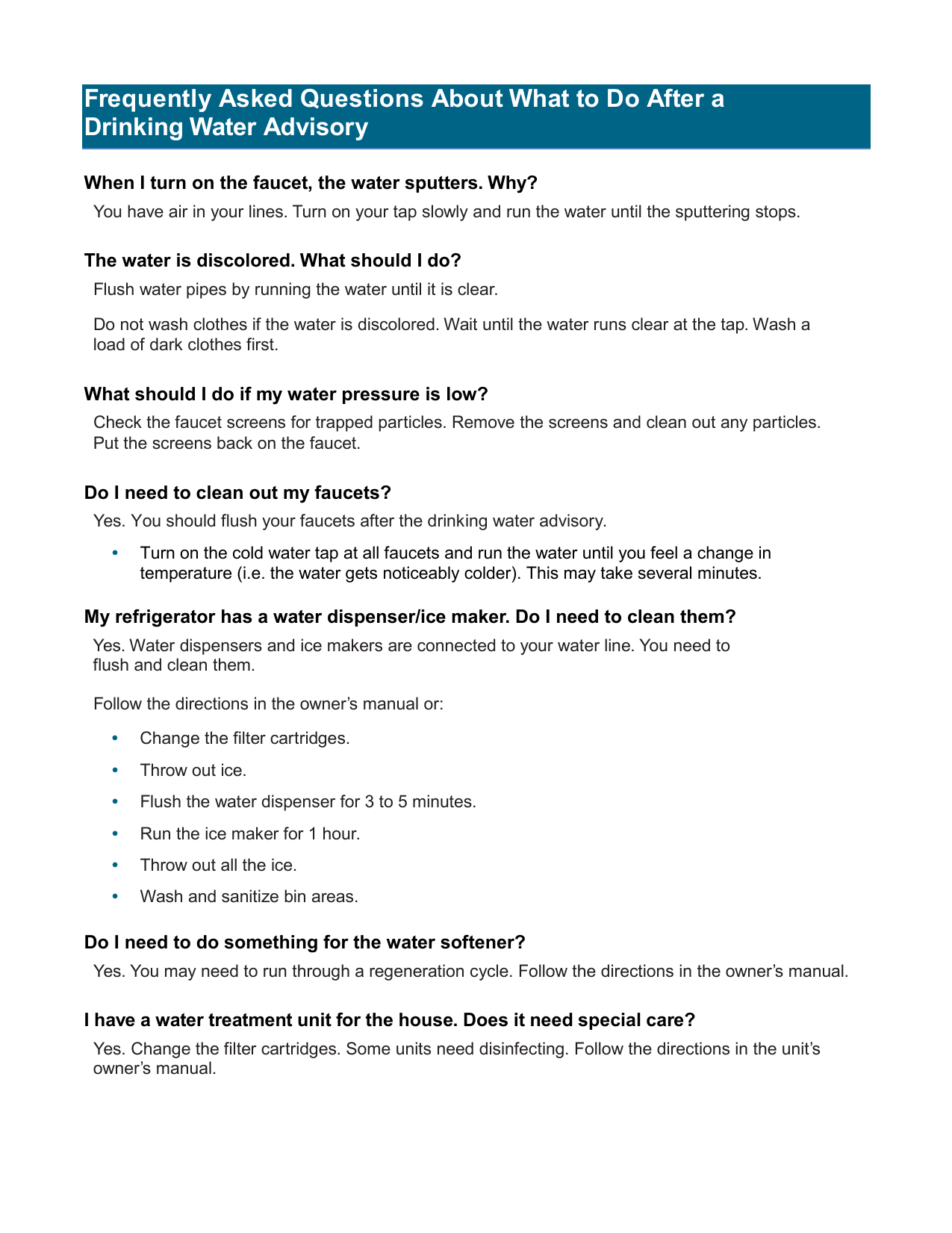 What To Do During A Drinking Water Advisory Manualzz Com
